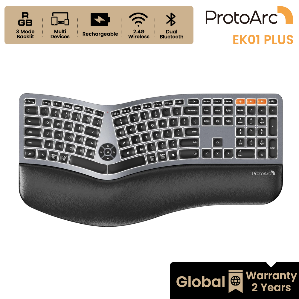 EK01 Plus Keyboard Ergonomis dengan Lampu Latar