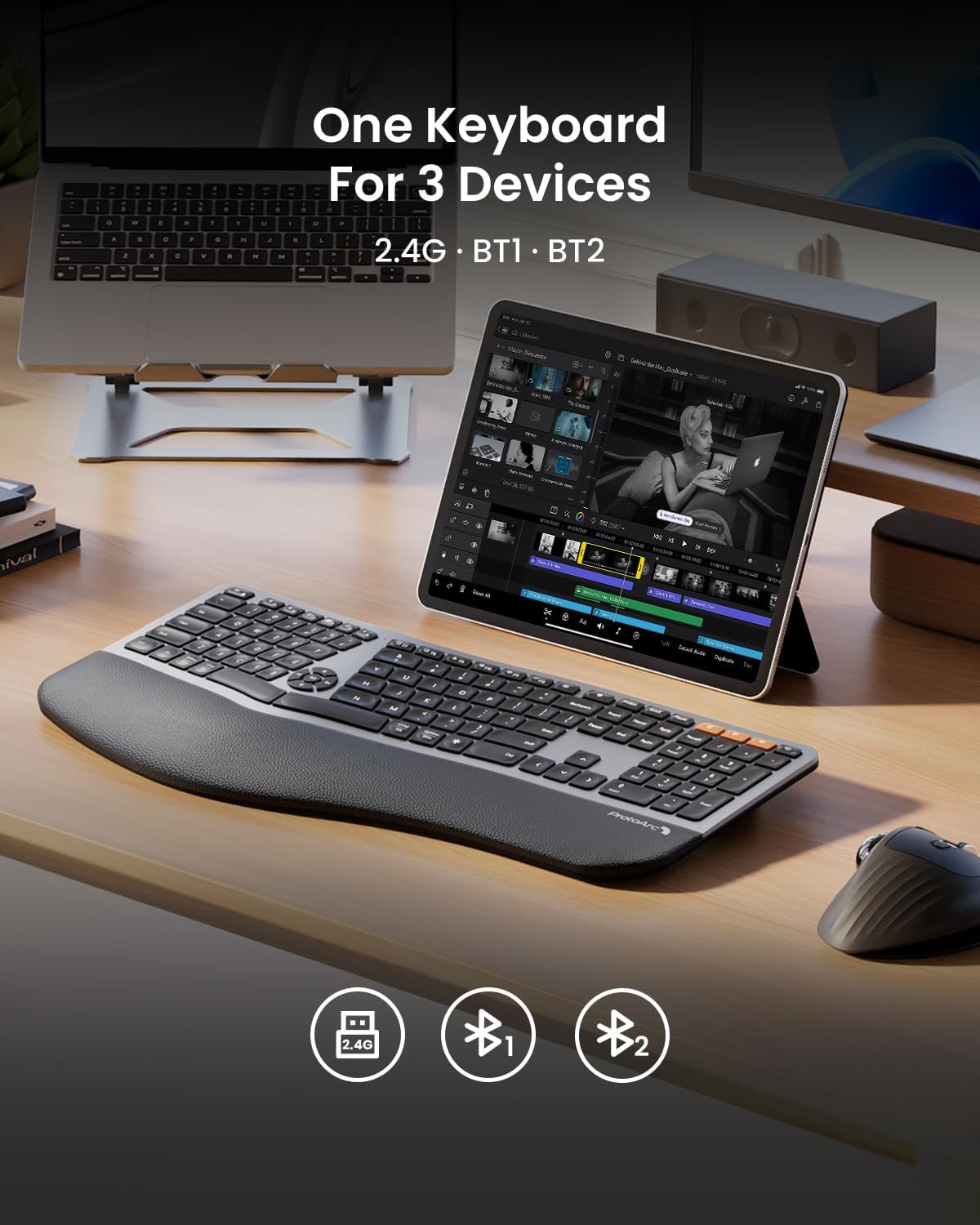 EK01 Plus Keyboard Ergonomis dengan Lampu Latar Black detail 1