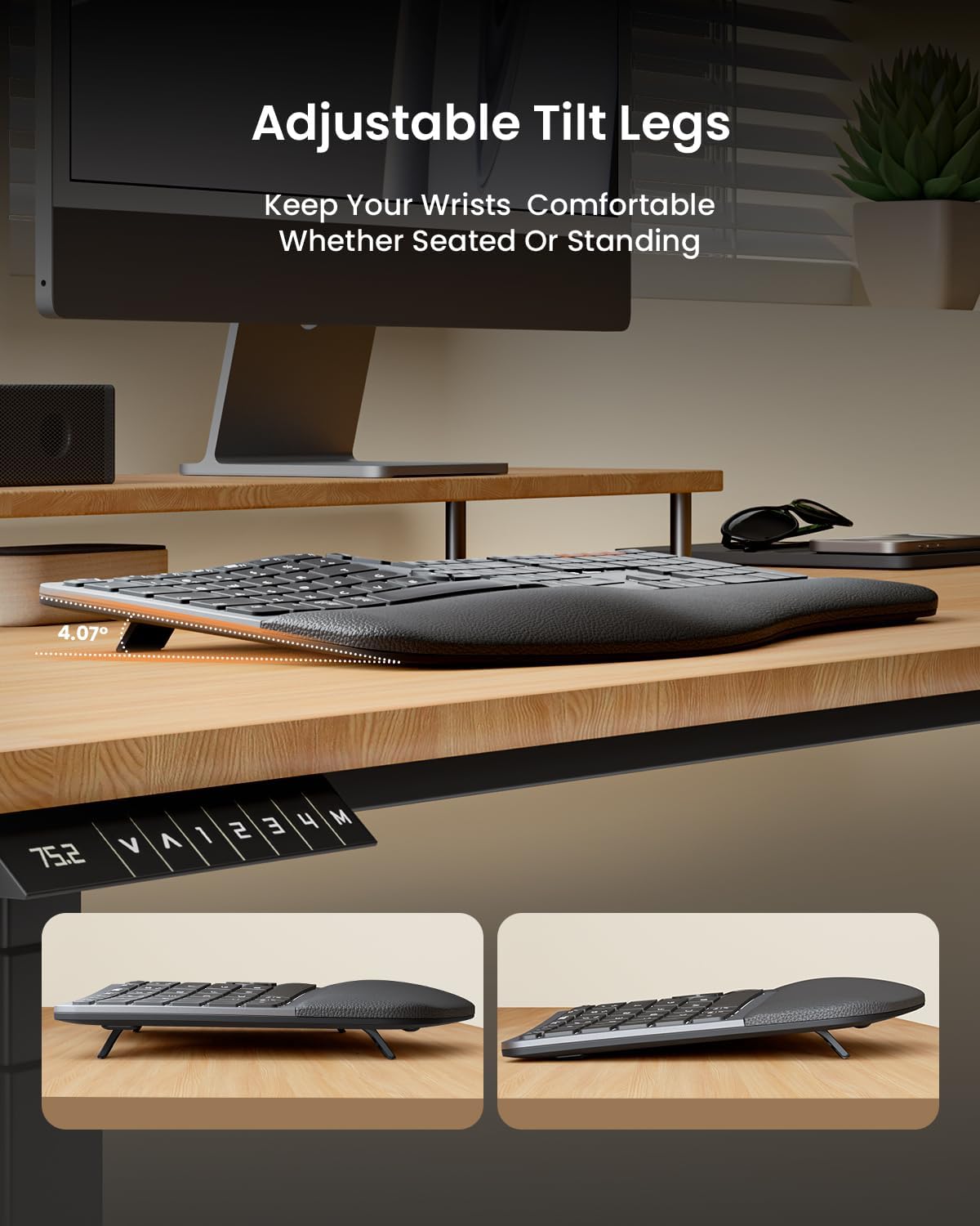 EK01 Plus Keyboard Ergonomis dengan Lampu Latar Black detail 3