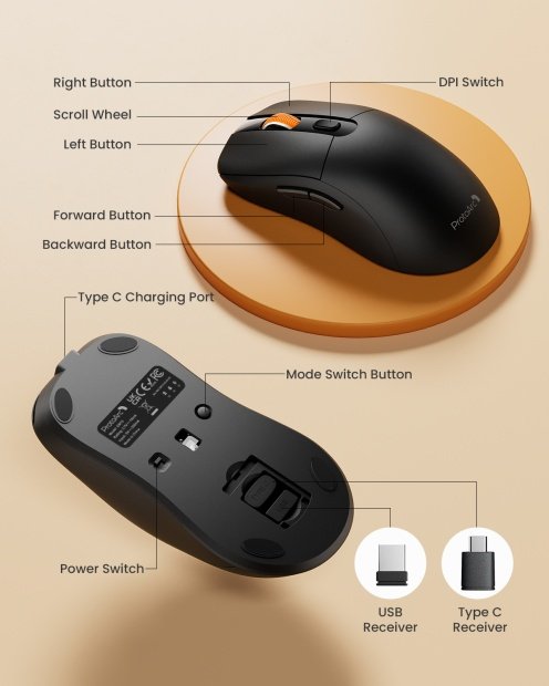 EM15 Mouse Nirkabel Portabel Ringkas Black detail 2