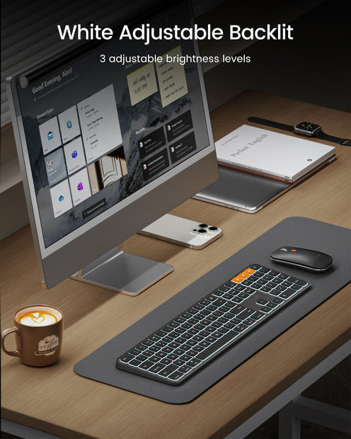KM100-A Kombinasi Keyboard Tipis dan Mouse dengan Lampu Latar untuk Mac Black detail 2