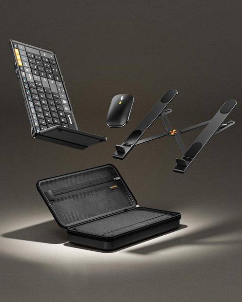 XKM01 CaseUp Kombinasi Keyboard, Mouse, dan Dudukan Lipat Black Gray detail 1